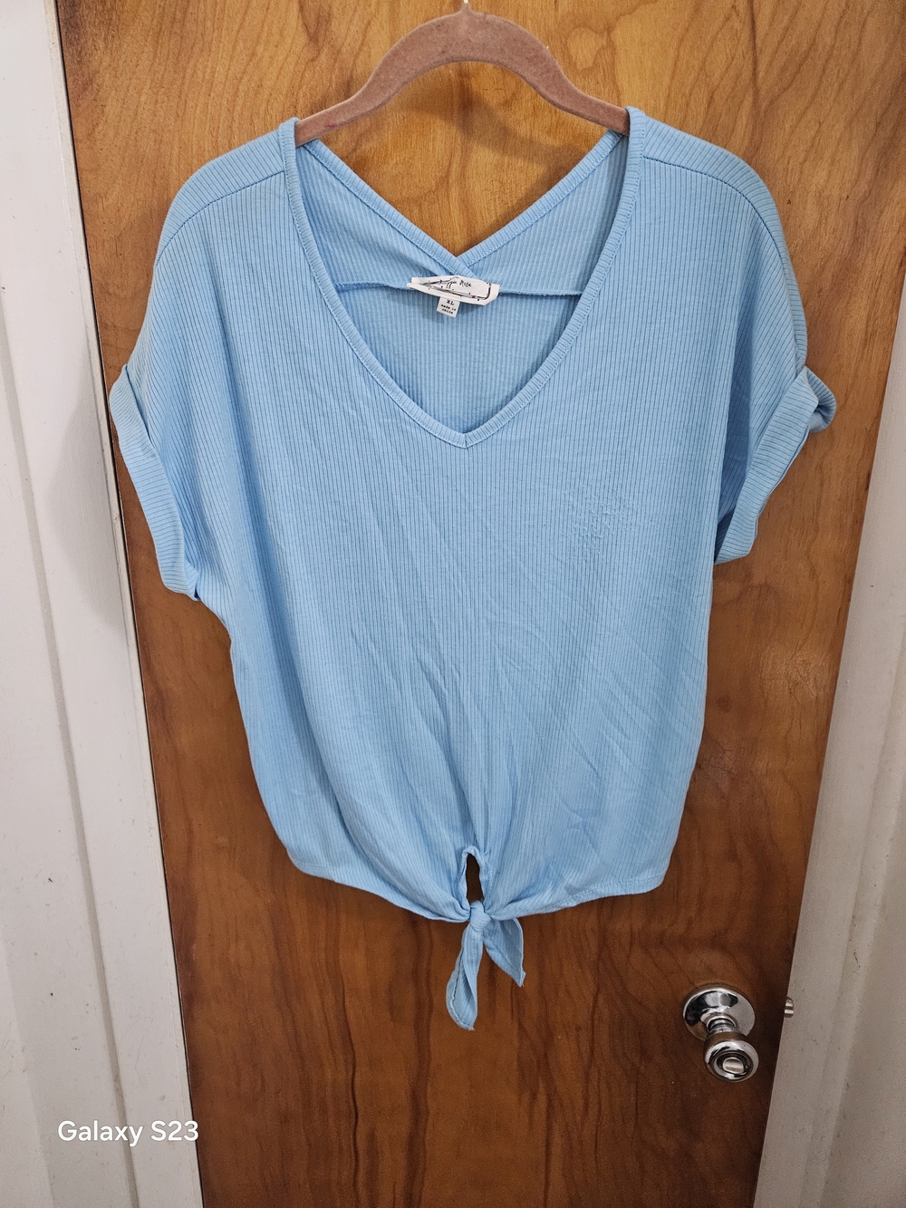 Hippie Rose Sky Blue V-Neck Tie-Front Crop Top
